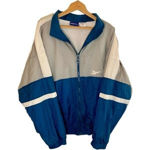 Vintage Reebok Men’s Windbreaker Zip Up Sweatshirt Size XL Teal White LOGO 90s